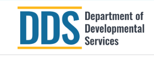 Logo for the Department of Developmental Services, featuring the acronym DDS in blue and yellow, with the full name written beside it.