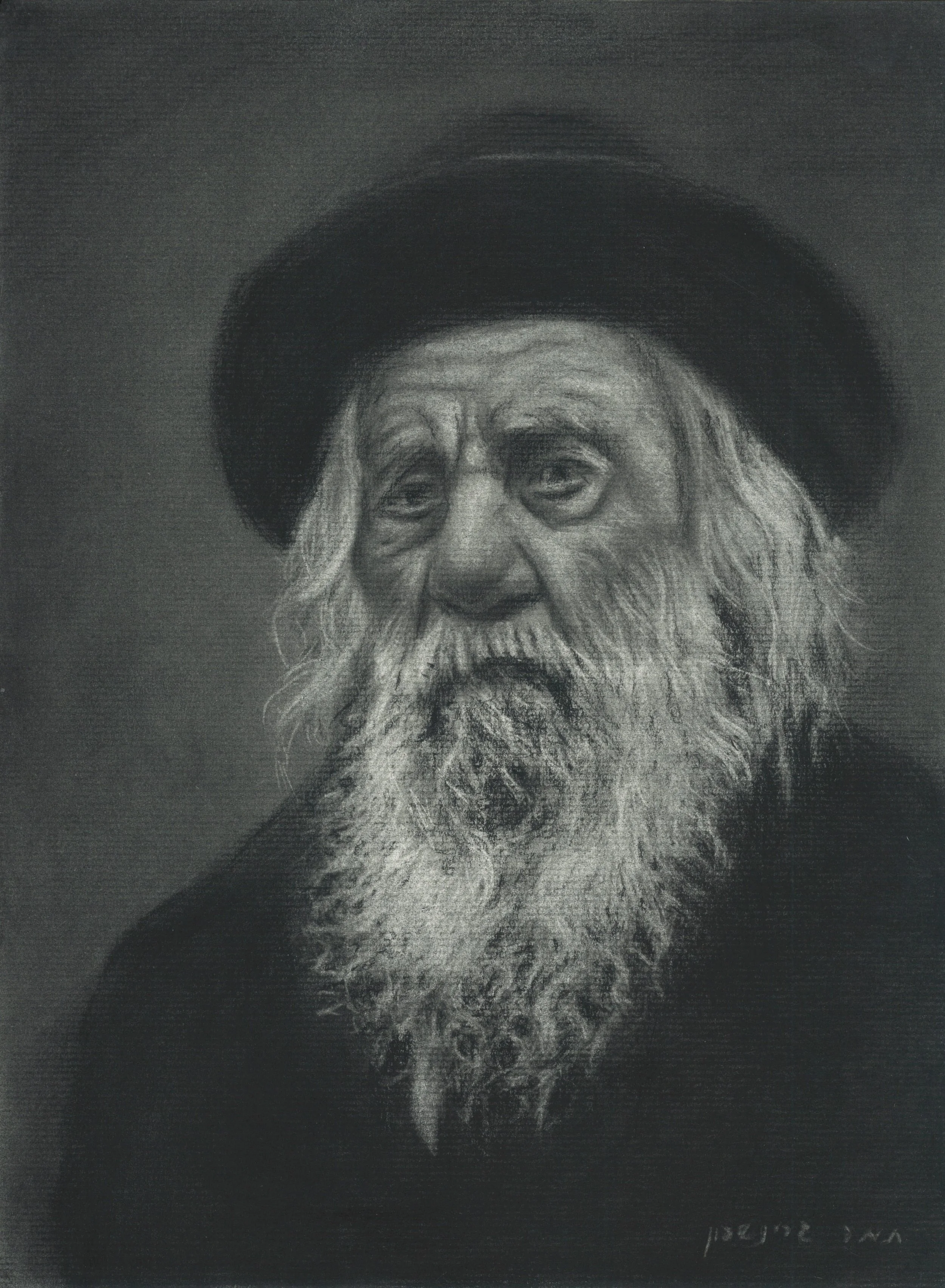 A black-and-white portrait of an elderly man with a long beard and mustache, wearing a large dark hat. The signature 'Jorge Dña' is visible at the bottom right corner.