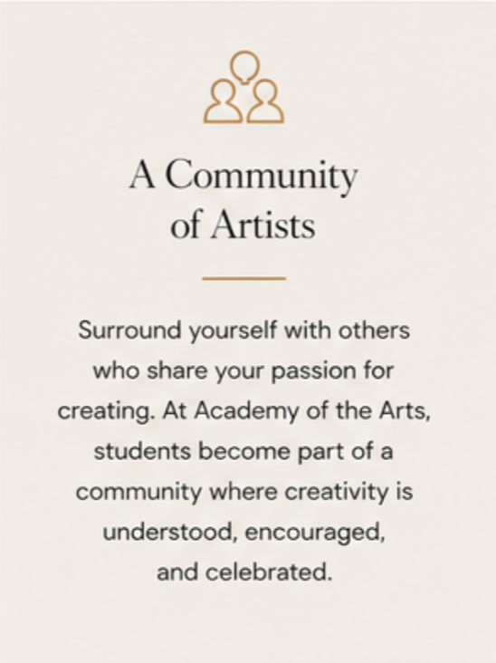 Text on a poster about a community of artists at an art academy.