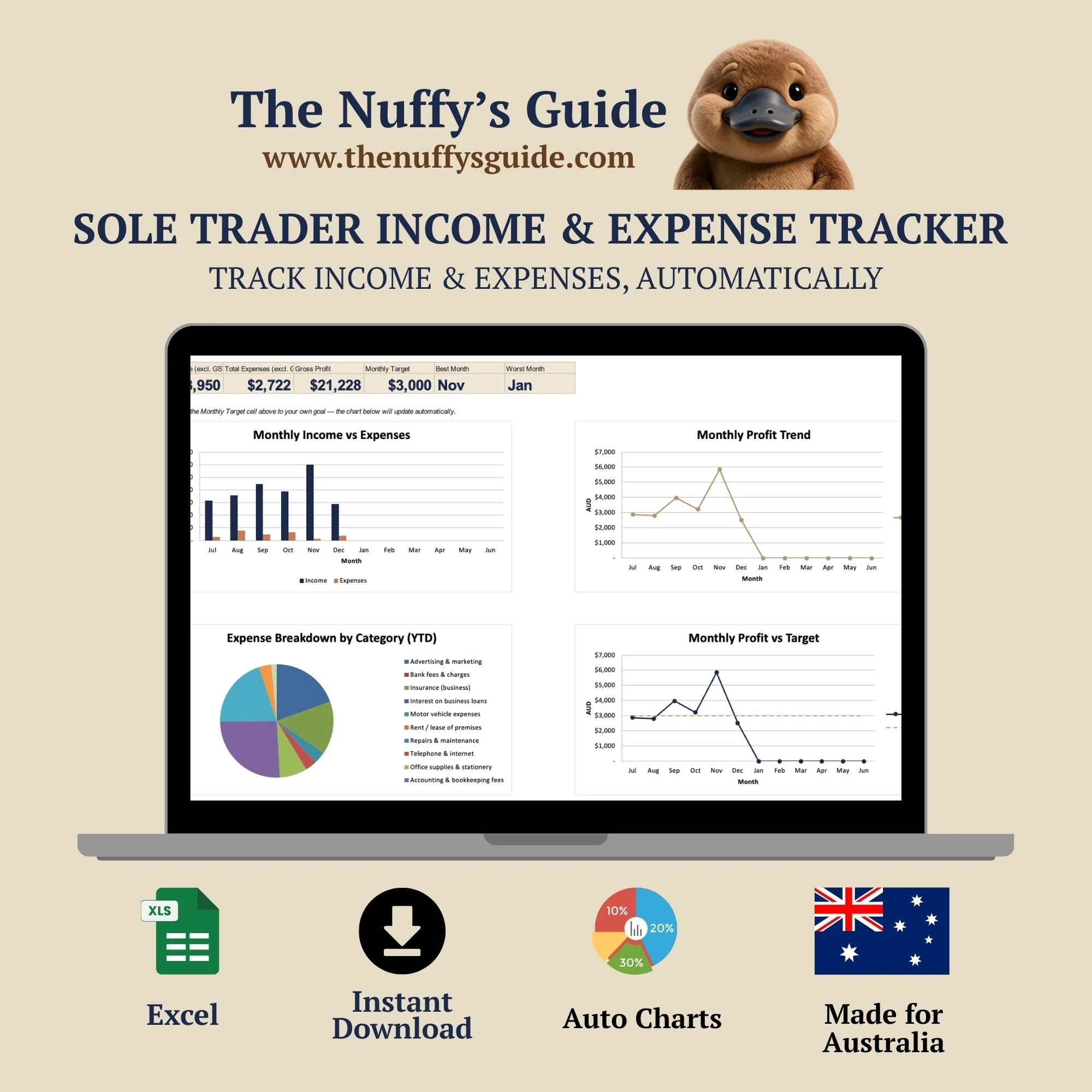 The Nuffy's Guide: Sole Trader Income & Expense Tracker