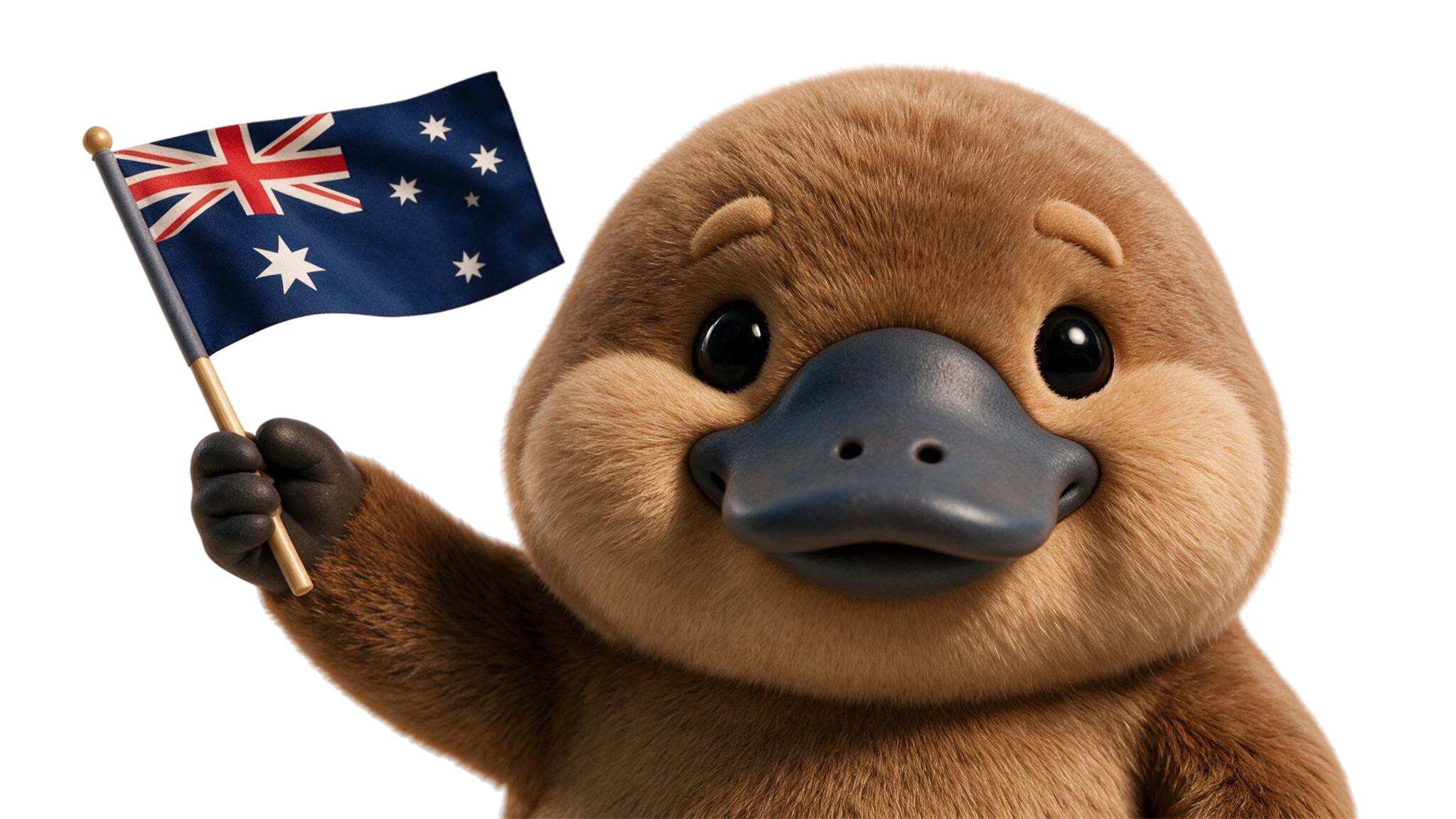 A cartoon platypus holding an Australian flag.