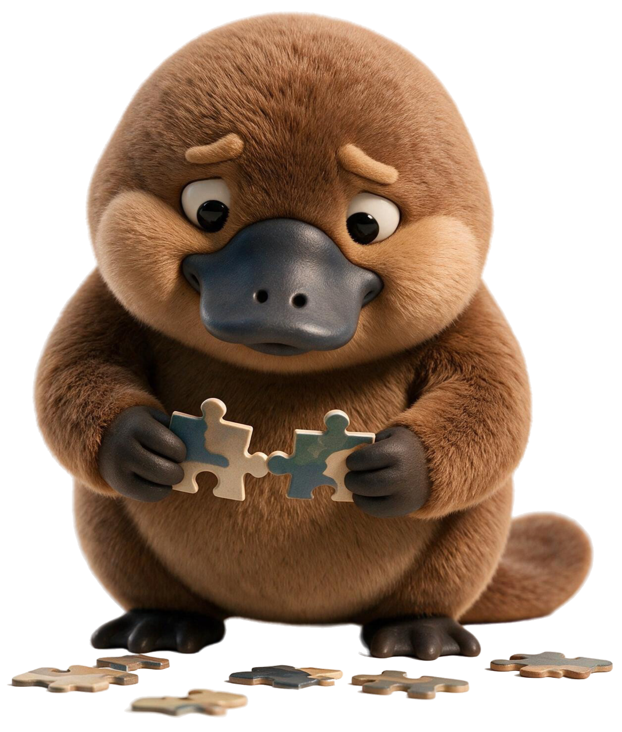 Animated capybara holding jigsaw puzzle pieces, with puzzle pieces scattered on the ground.