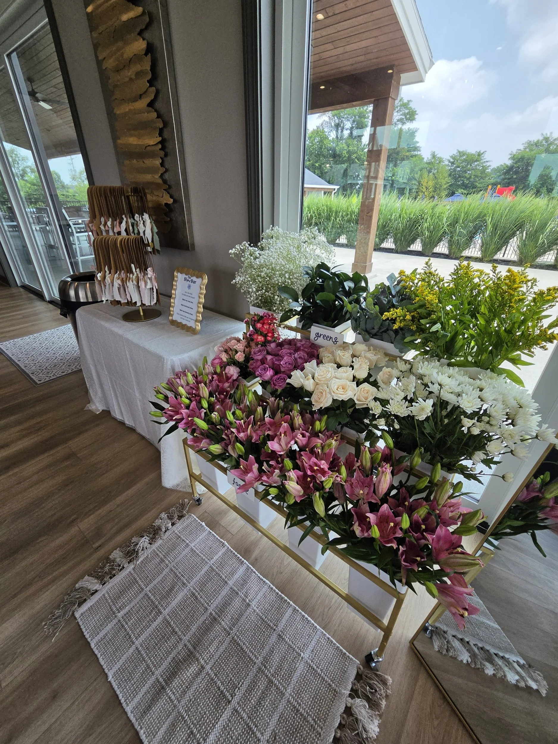 Flower bar rental, flower bar cart
