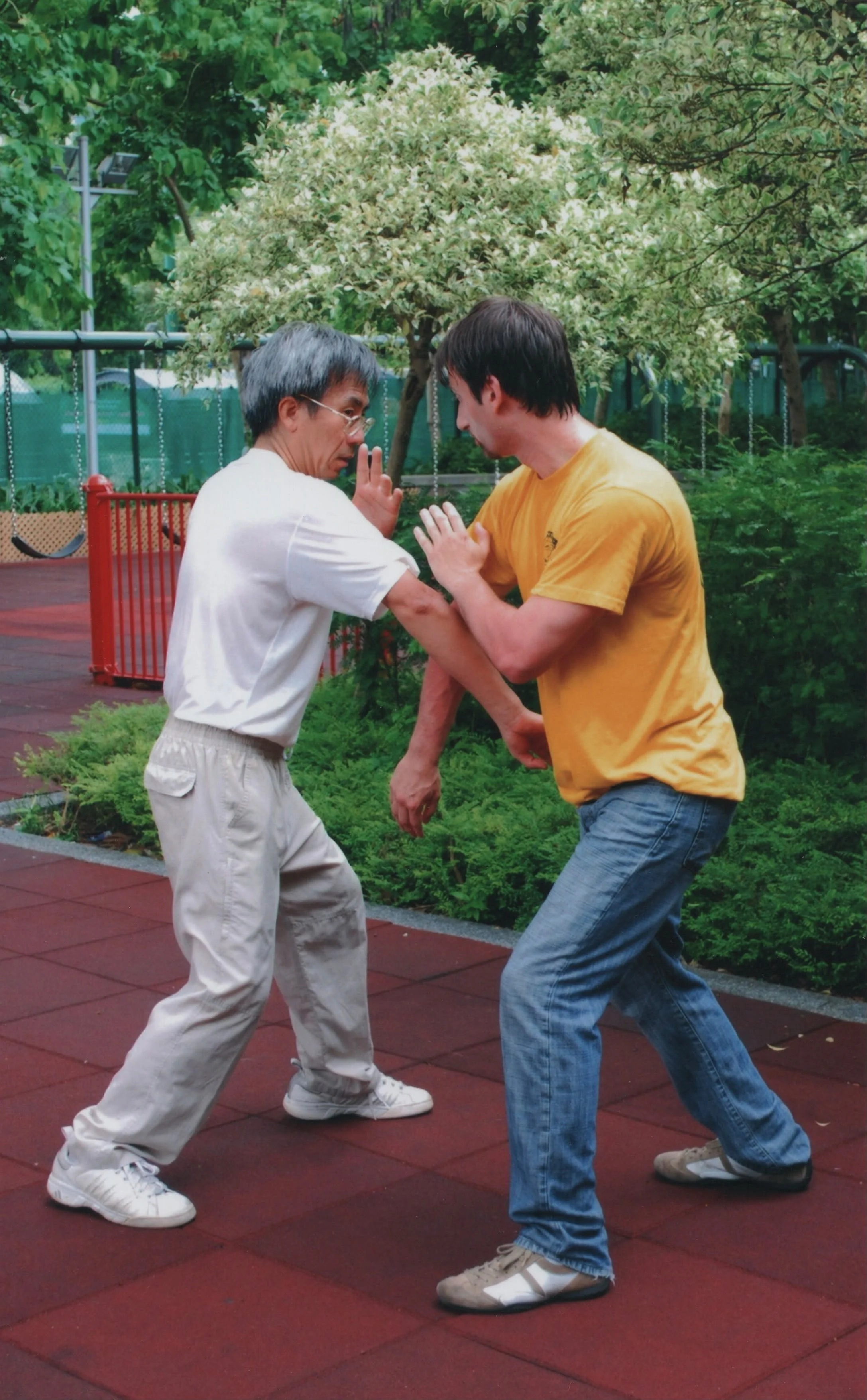 With Sifu Michel Tang, doing the two man set of Weng Chun Kuen in 2007, Victoria Park Hong Kong