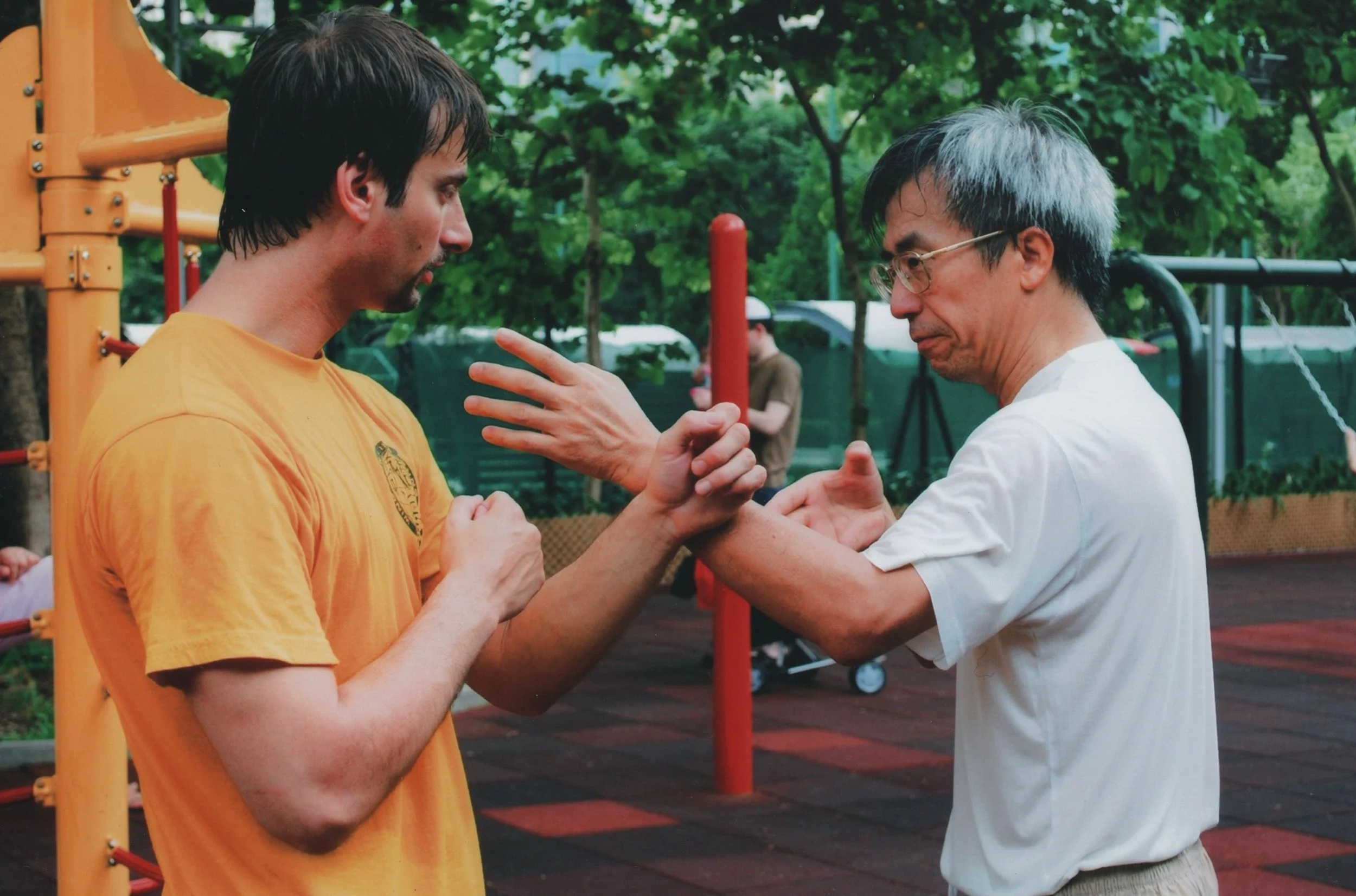 With Sifu Michel Tang, doing the two man set of Weng Chun Kuen in 2007, Victoria Park Hong Kong