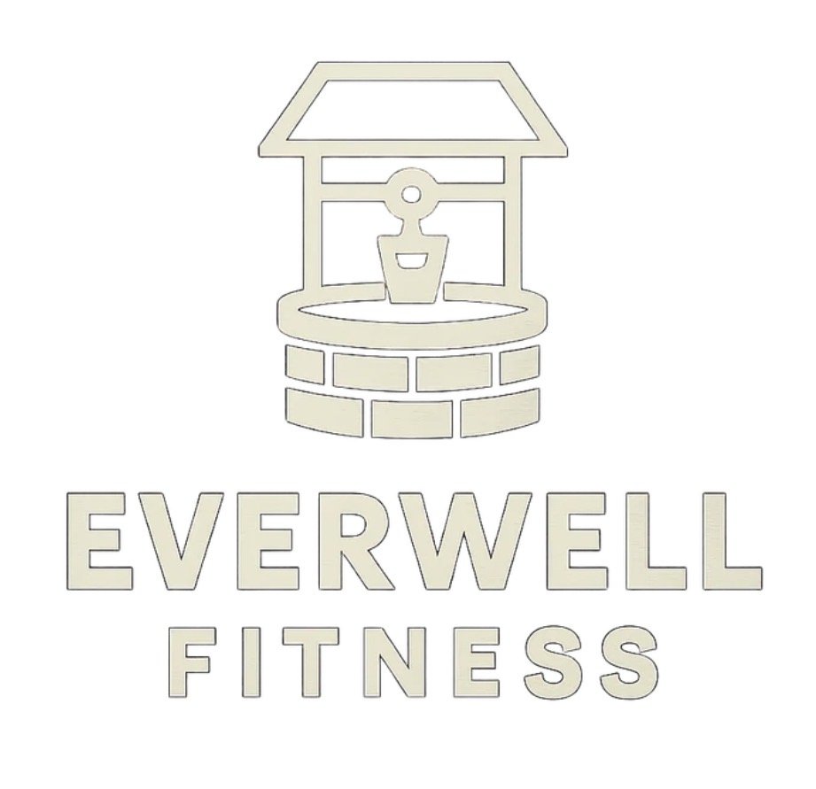 Logo of Everwell Fitness featuring a well with a roof, bucket, and bricks