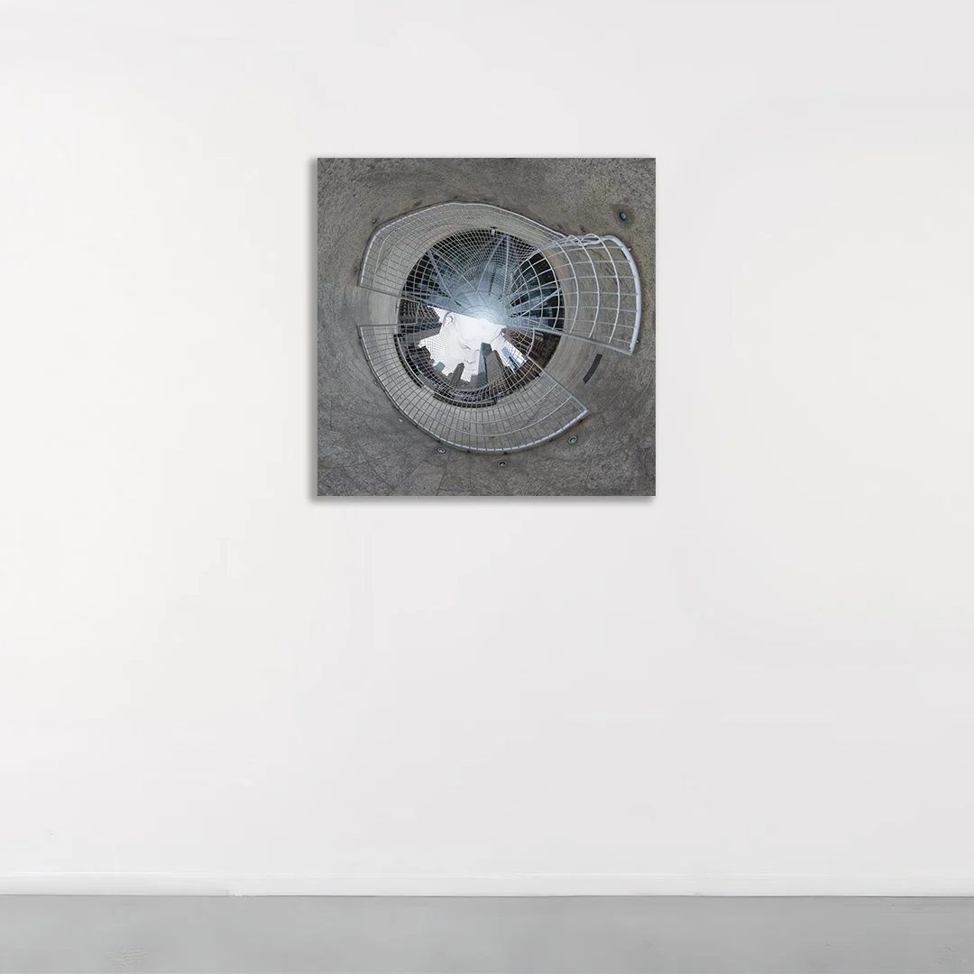 Inside Wonderland, 30x30x1", photograph printed on white brushed aluminum, gallery view.