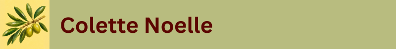 Banner with olive branch graphic and the name Colette Noelle in bold text.