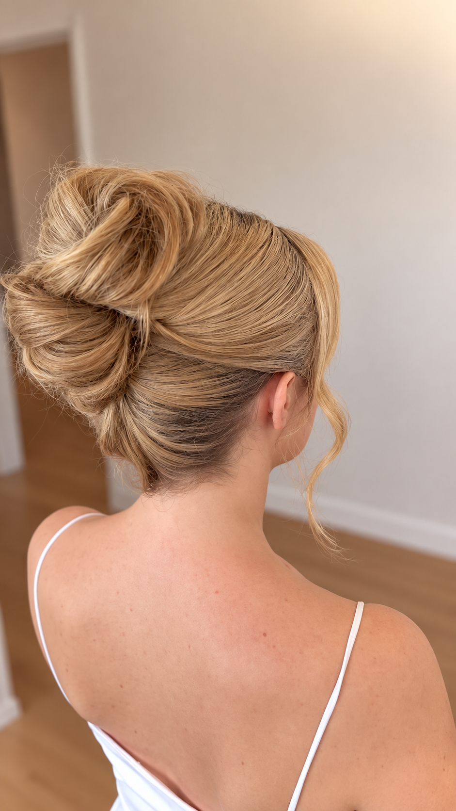 volumes modern French twist, bridal up style
