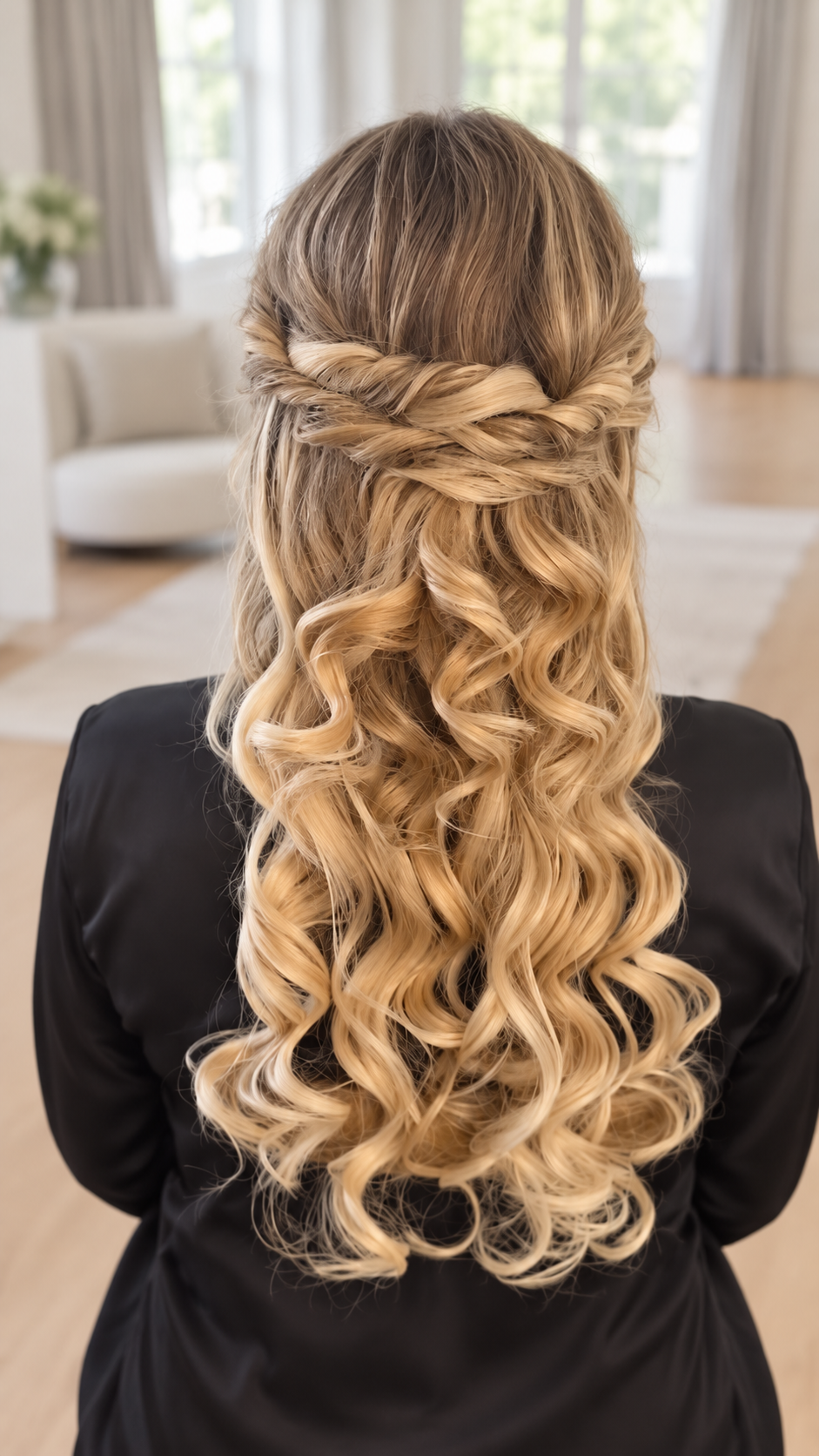 curly blonde half up style with twists