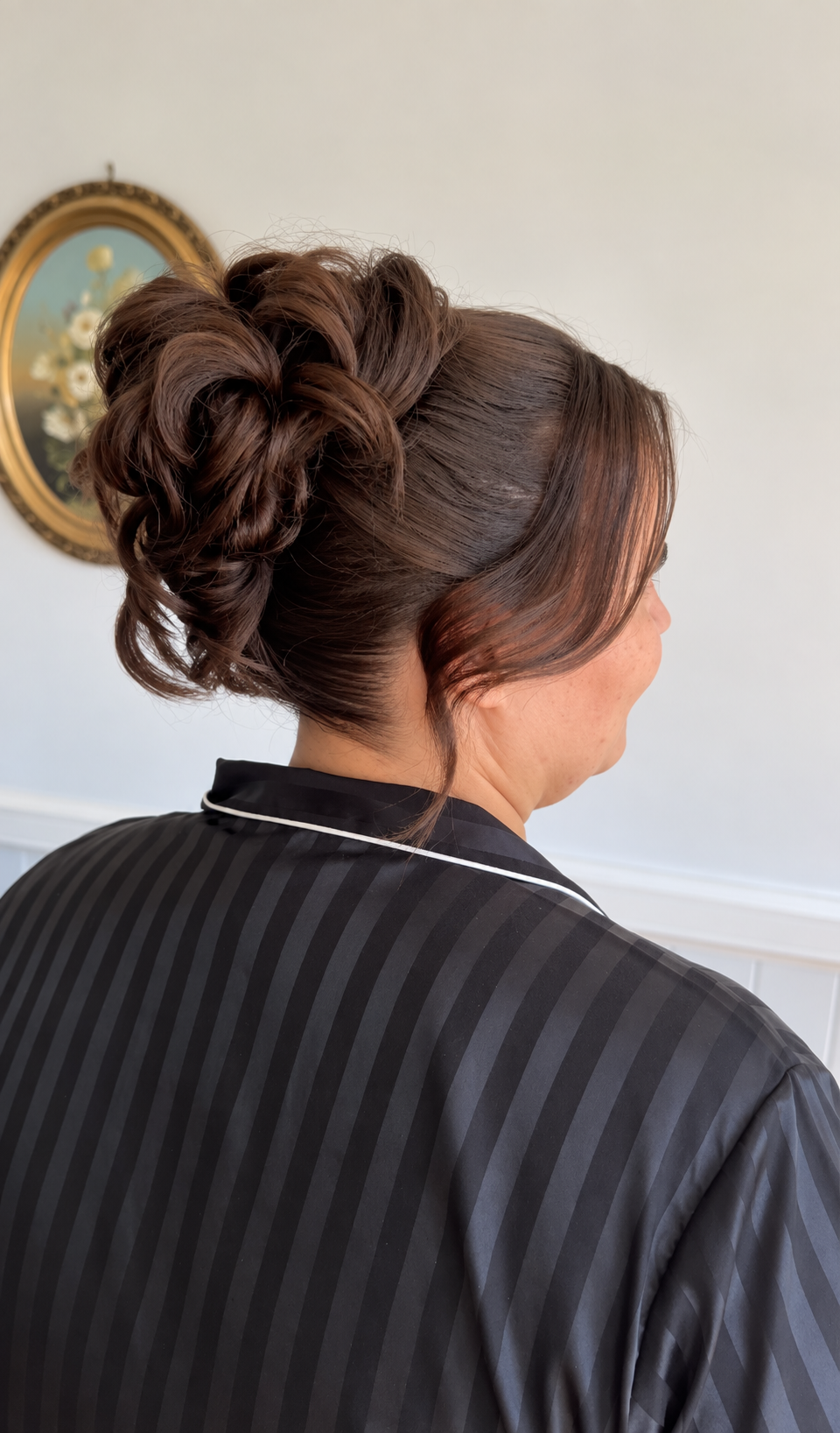 bridesmaid up style, waved fringe