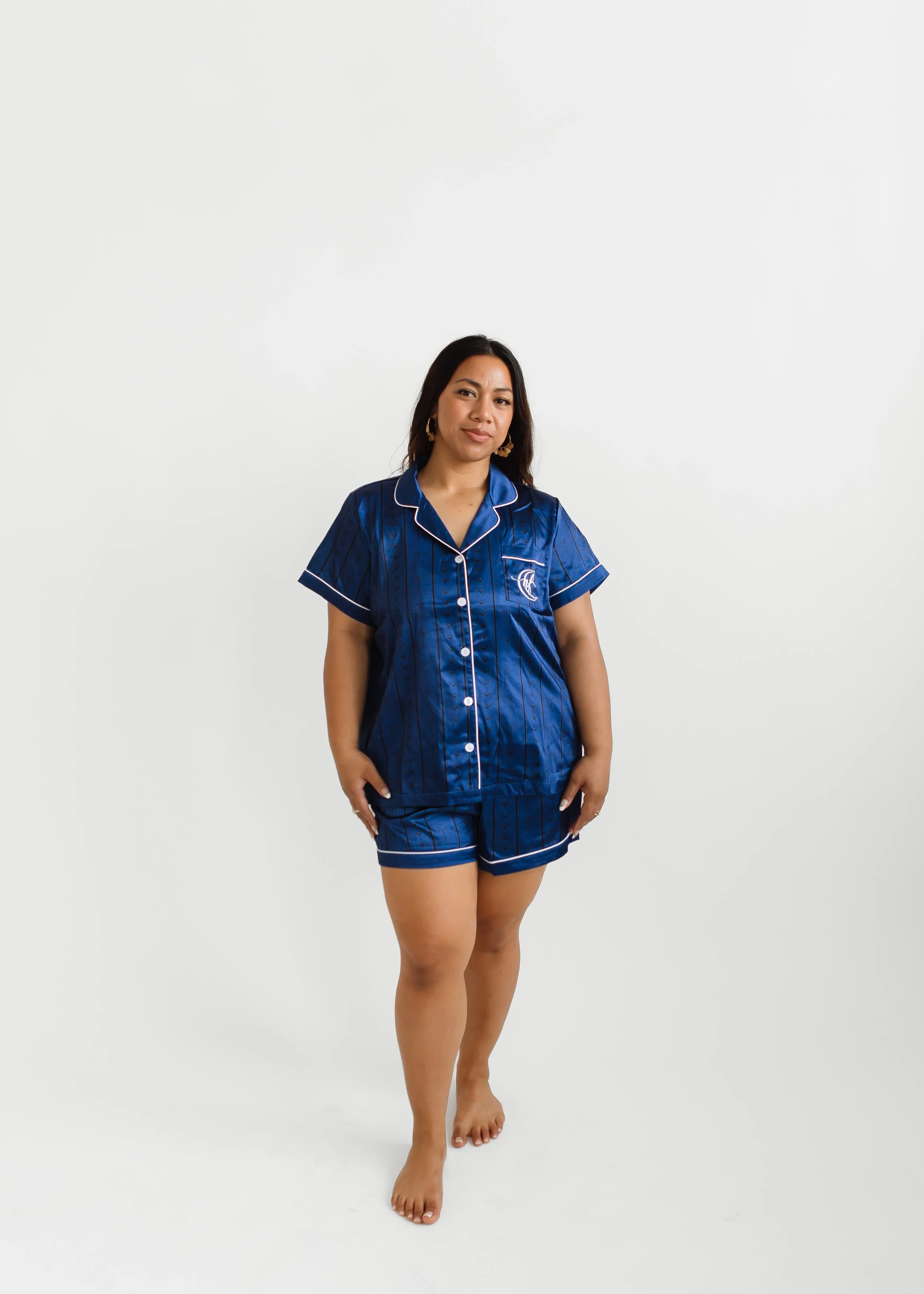 Blue Satin Short PJ Set