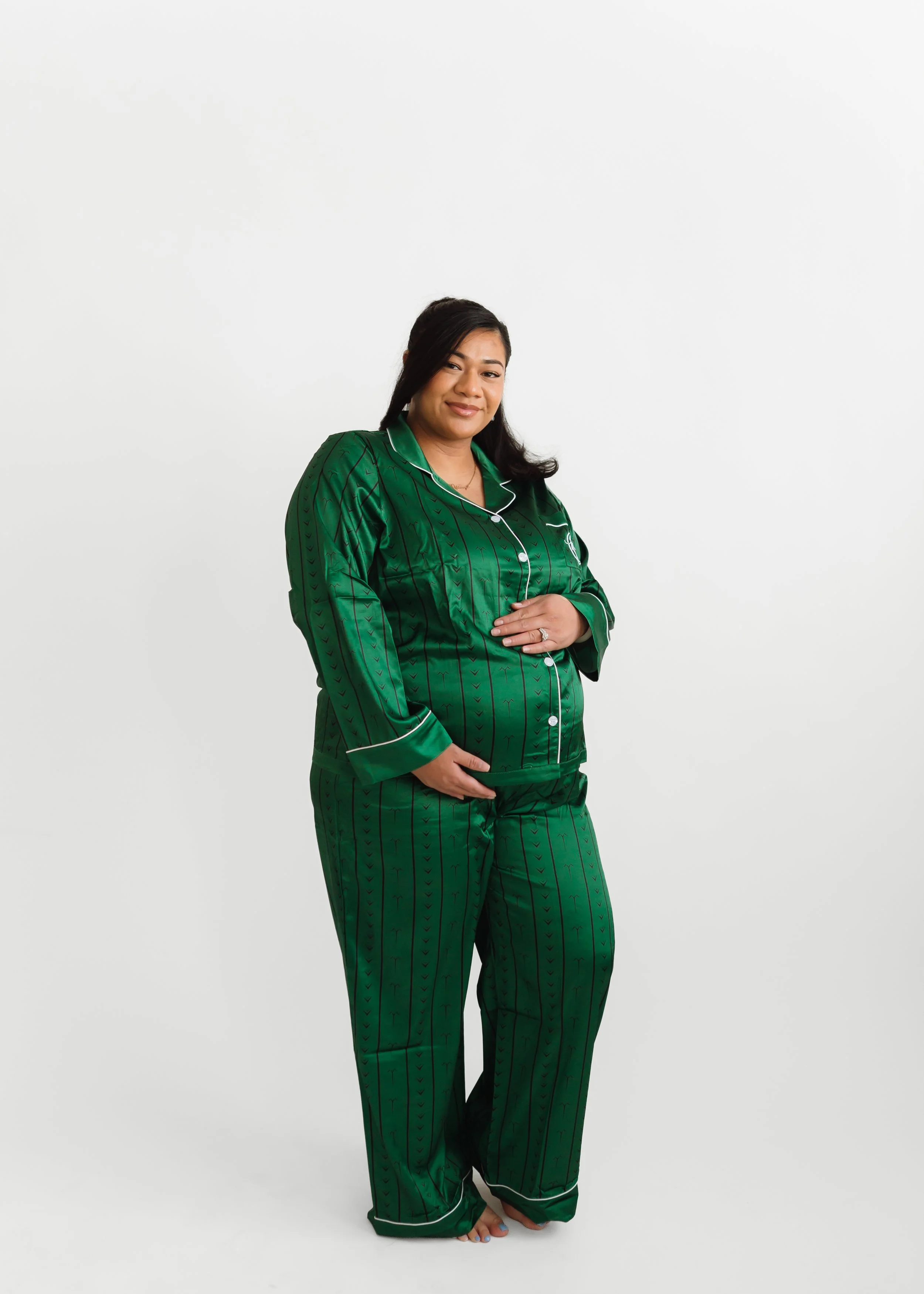 Green Satin Long PJ Set