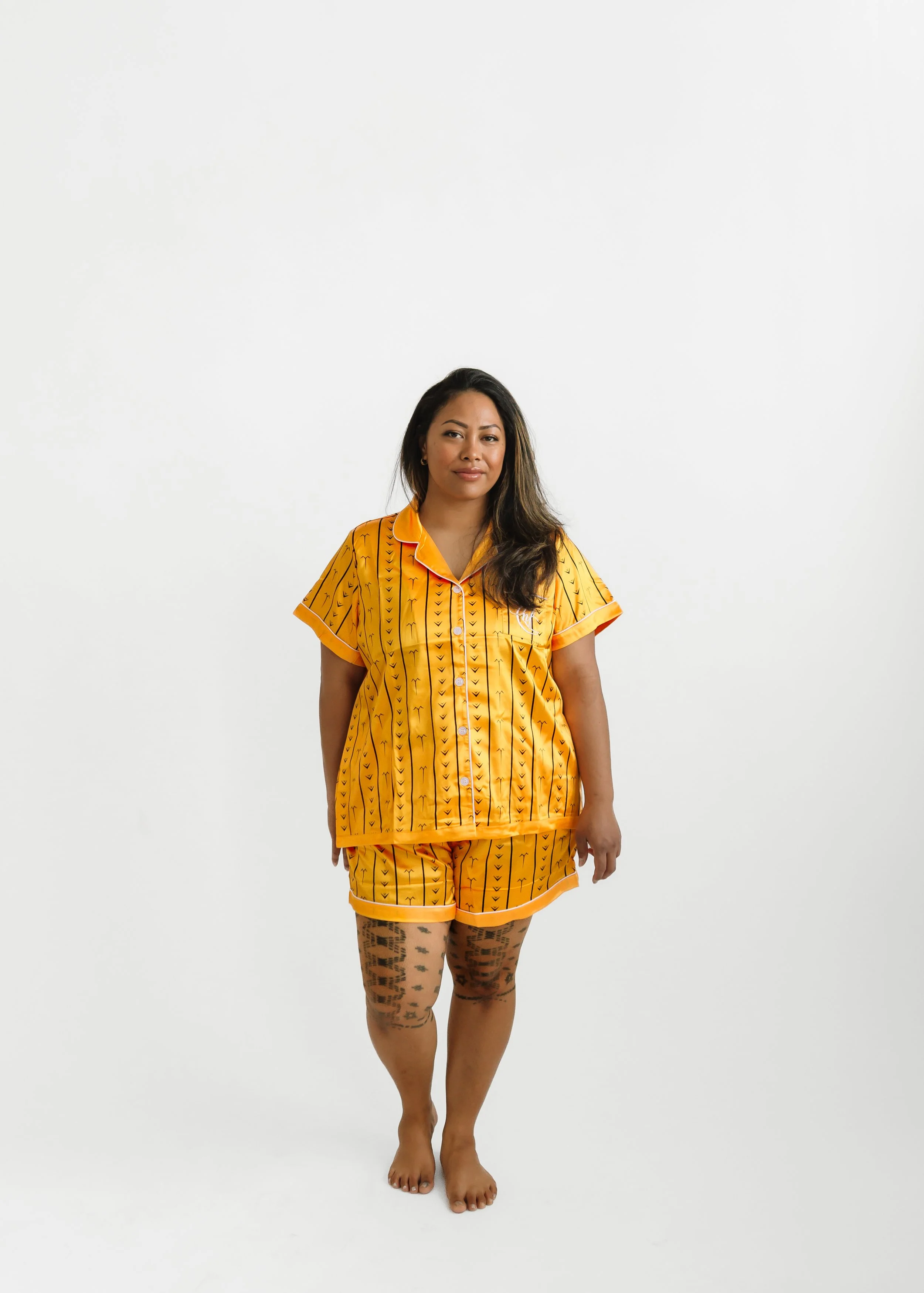 Yellow Satin Short PJ Set