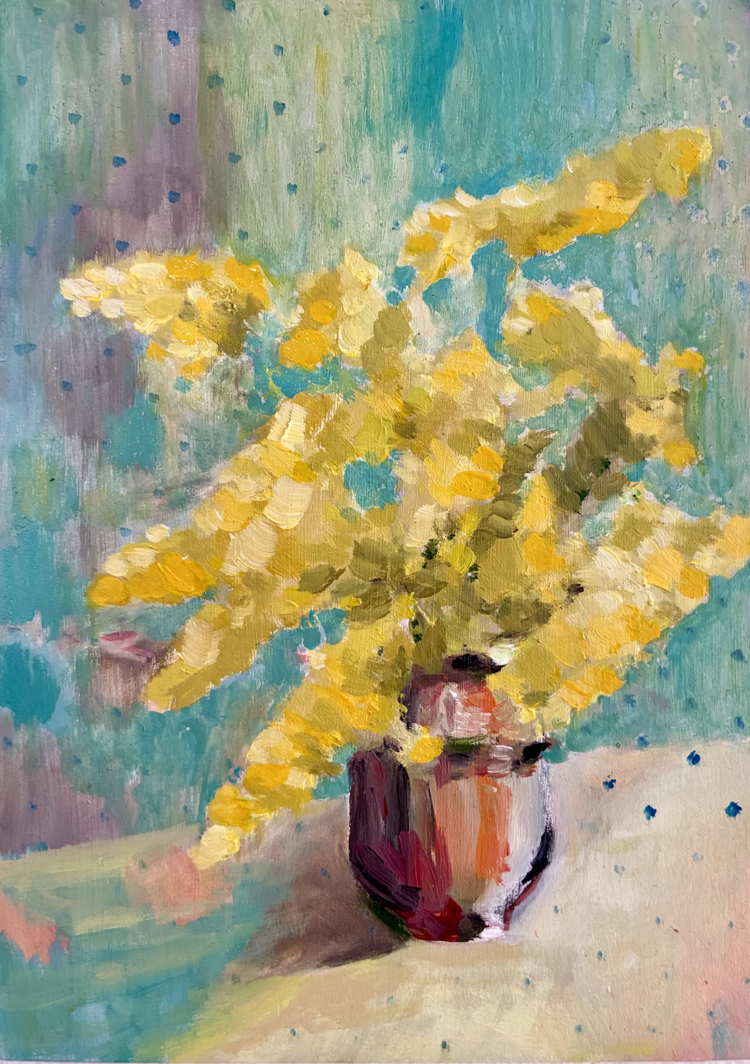 Acacia blossom, oil paint on board_2026_Photo Sarah Toohey