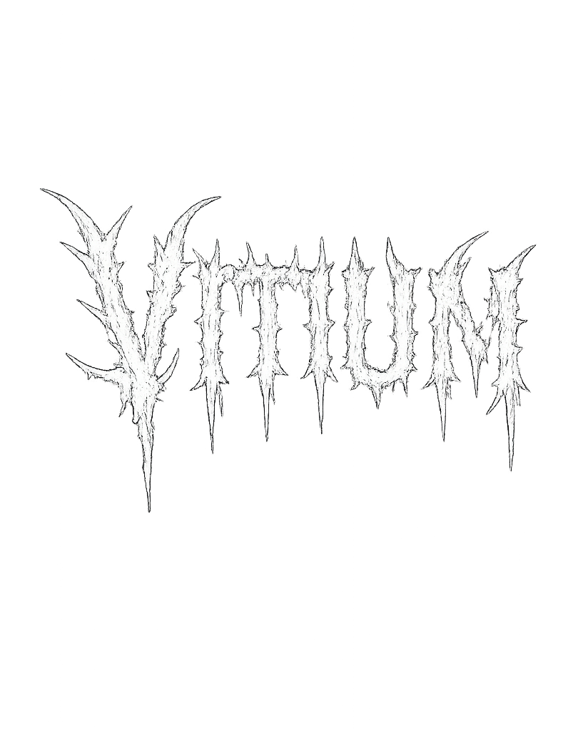 A black background with white, jagged, flame-like text that reads 'Vitium'.