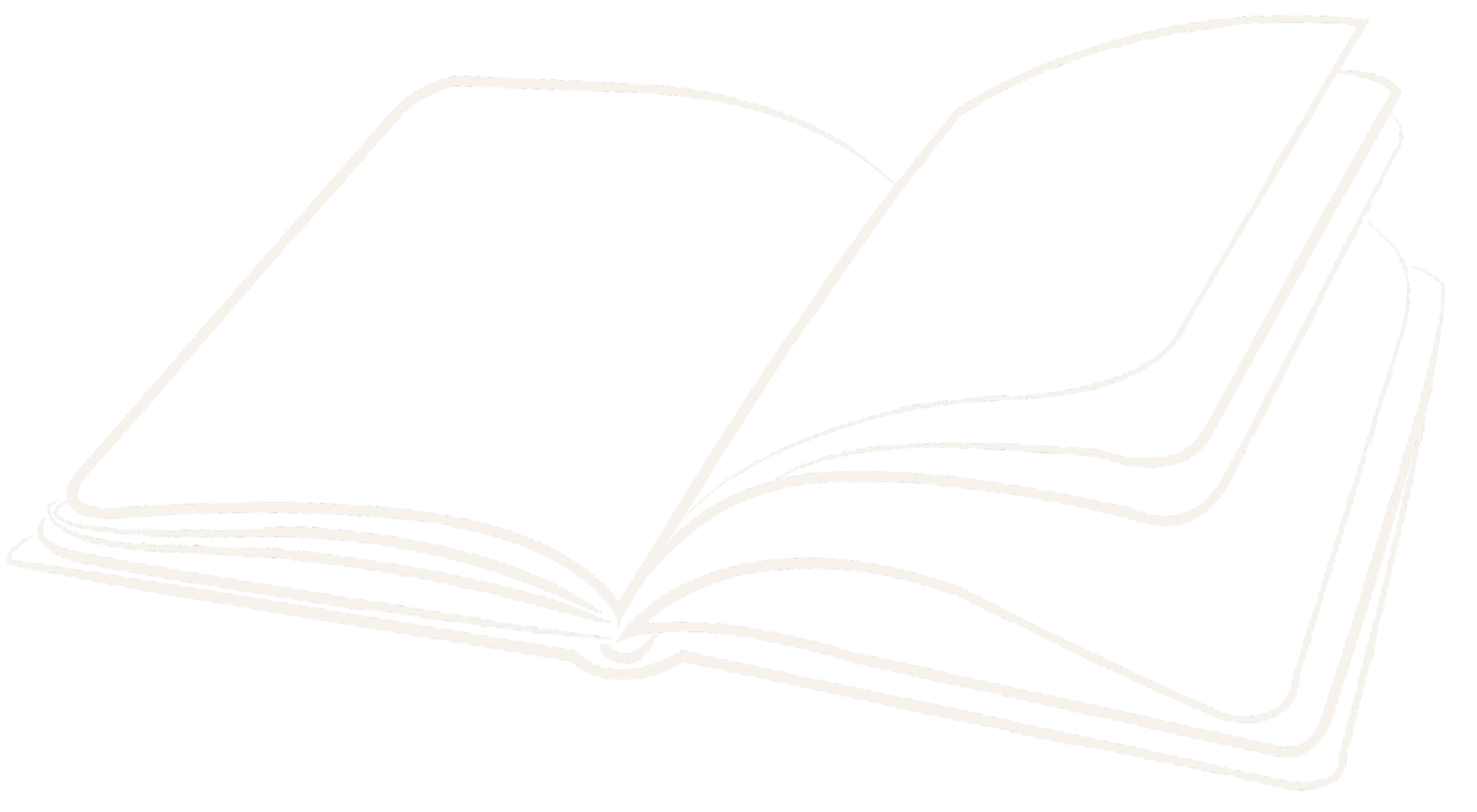 Outline drawing of an open book with blank pages against a black background.