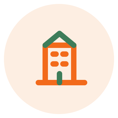 Illustration of a house with a green roof and orange walls