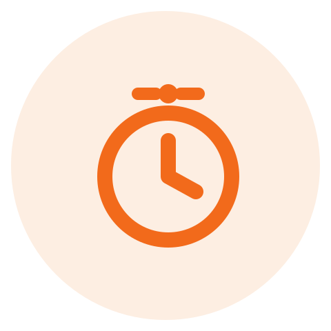 Icon of a stopwatch in orange on a light background.