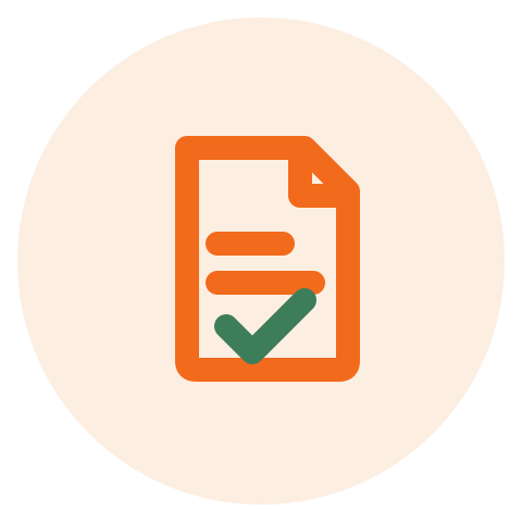 Icon of a document with a checkmark at the bottom.