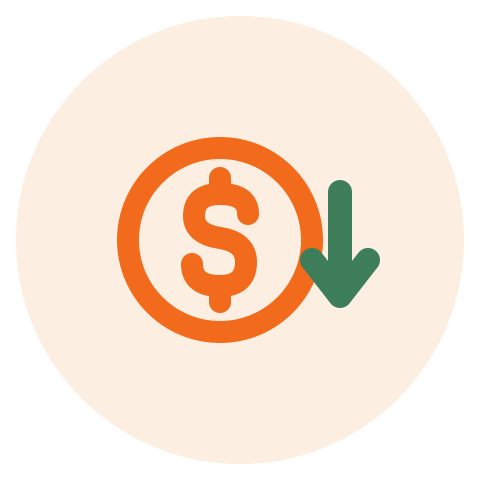 Icon of a dollar sign inside a circle with a downward arrow