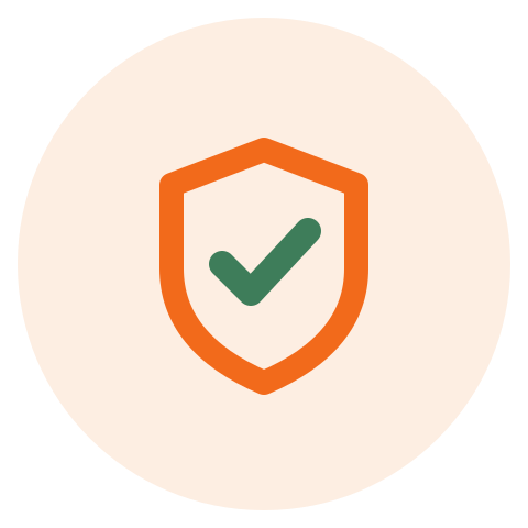 Shield icon with a green checkmark inside, representing security or protection.