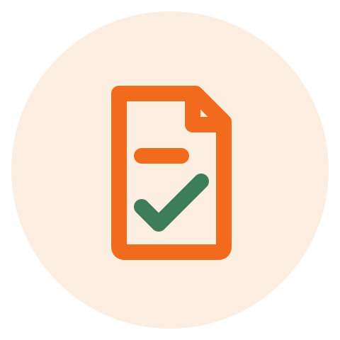 Icon of a document with a checkmark in the center.