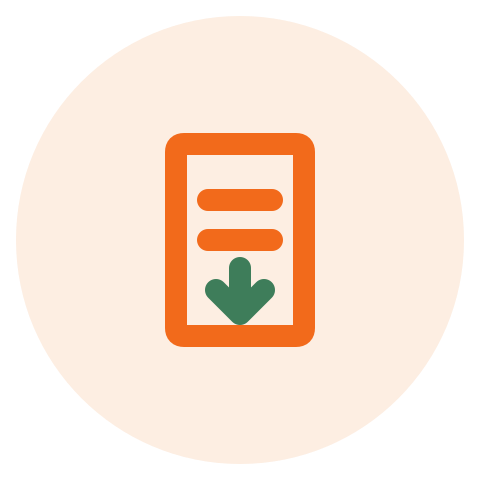 Icon of a mobile phone with a download arrow.