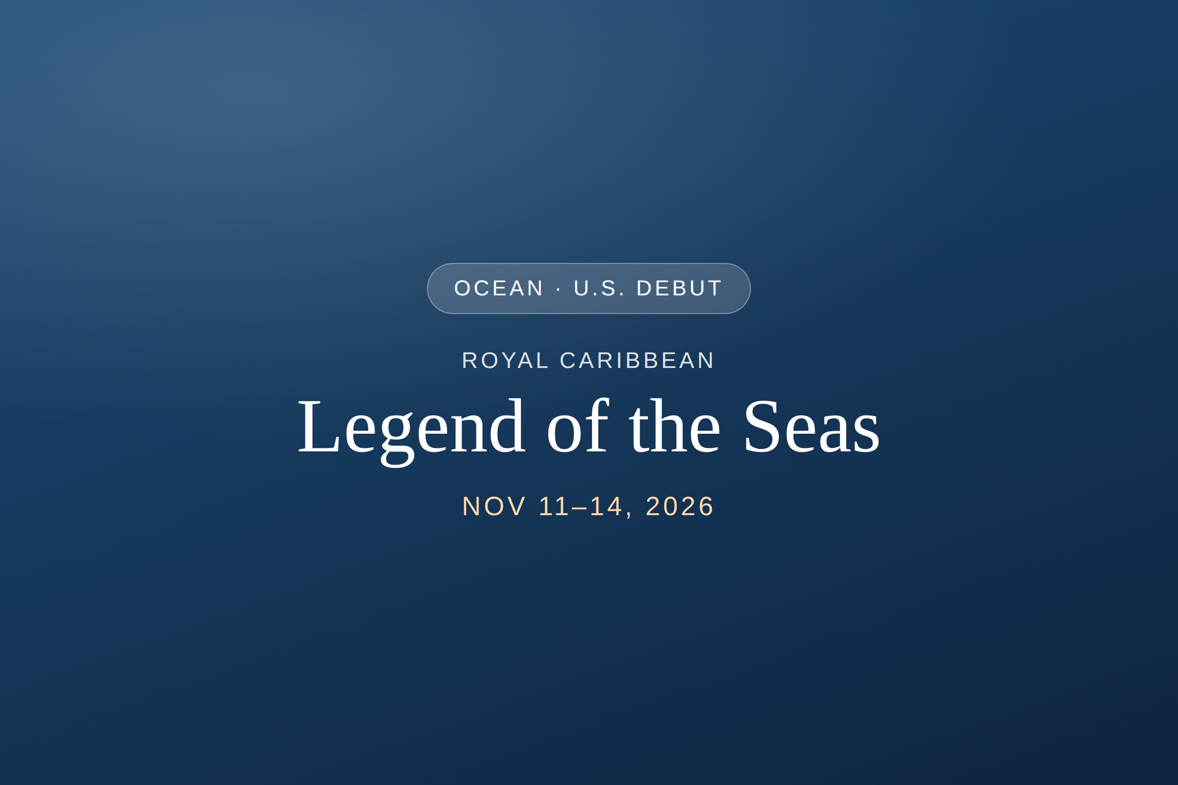 Event poster titled 'Legend of the Seas' scheduled for November 11-14, 2026, hosted at Royal Caribbean, with a dark blue background.
