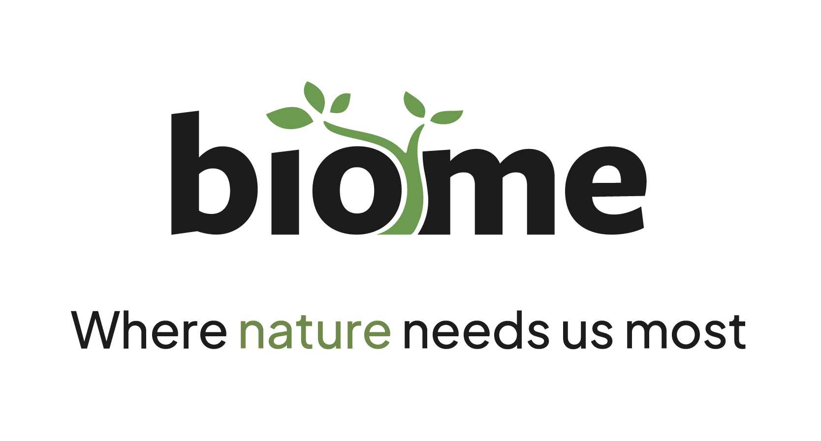 A logo with the word 'home' where the 'o' is a green tree with leaves, and the tagline 'Where nature needs us most' beneath.