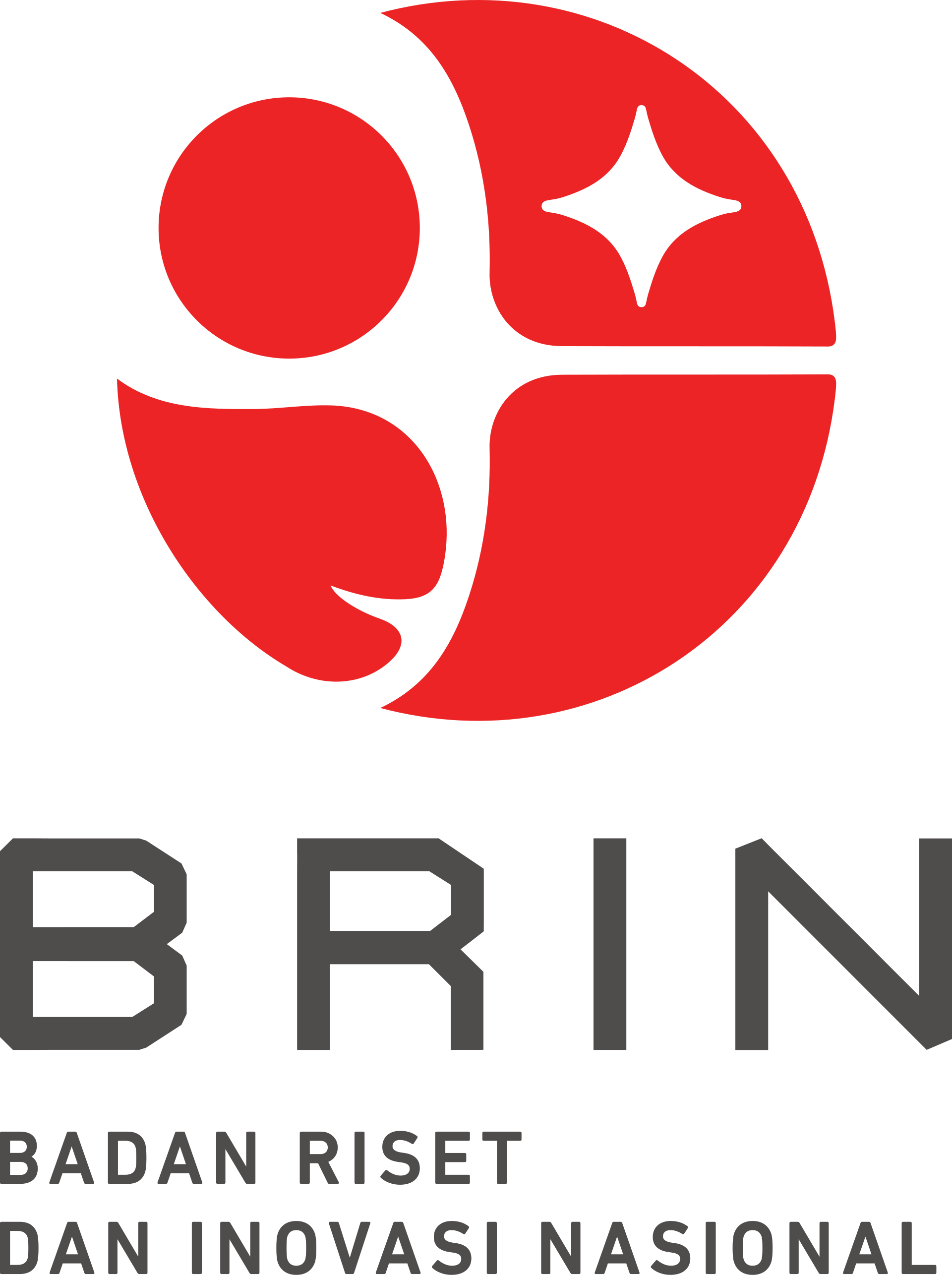 Red circle with black shapes and a star, part of a logo for Badan Riset dan Inovasi Nasional.