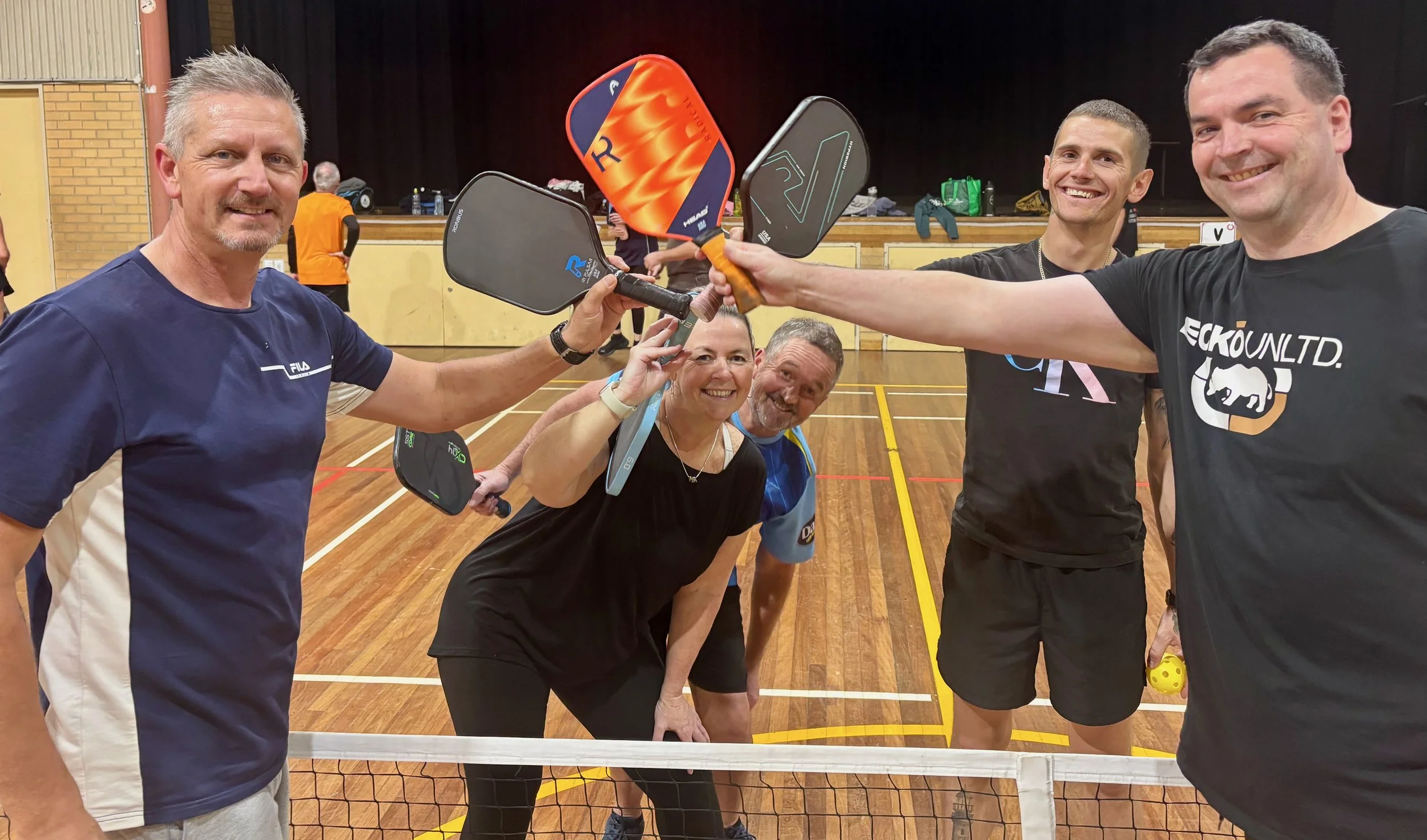 Eurobodalla Pickleball Club members enjoying an Intermediate and Advanced pickleball session at Batemans Bay High School.