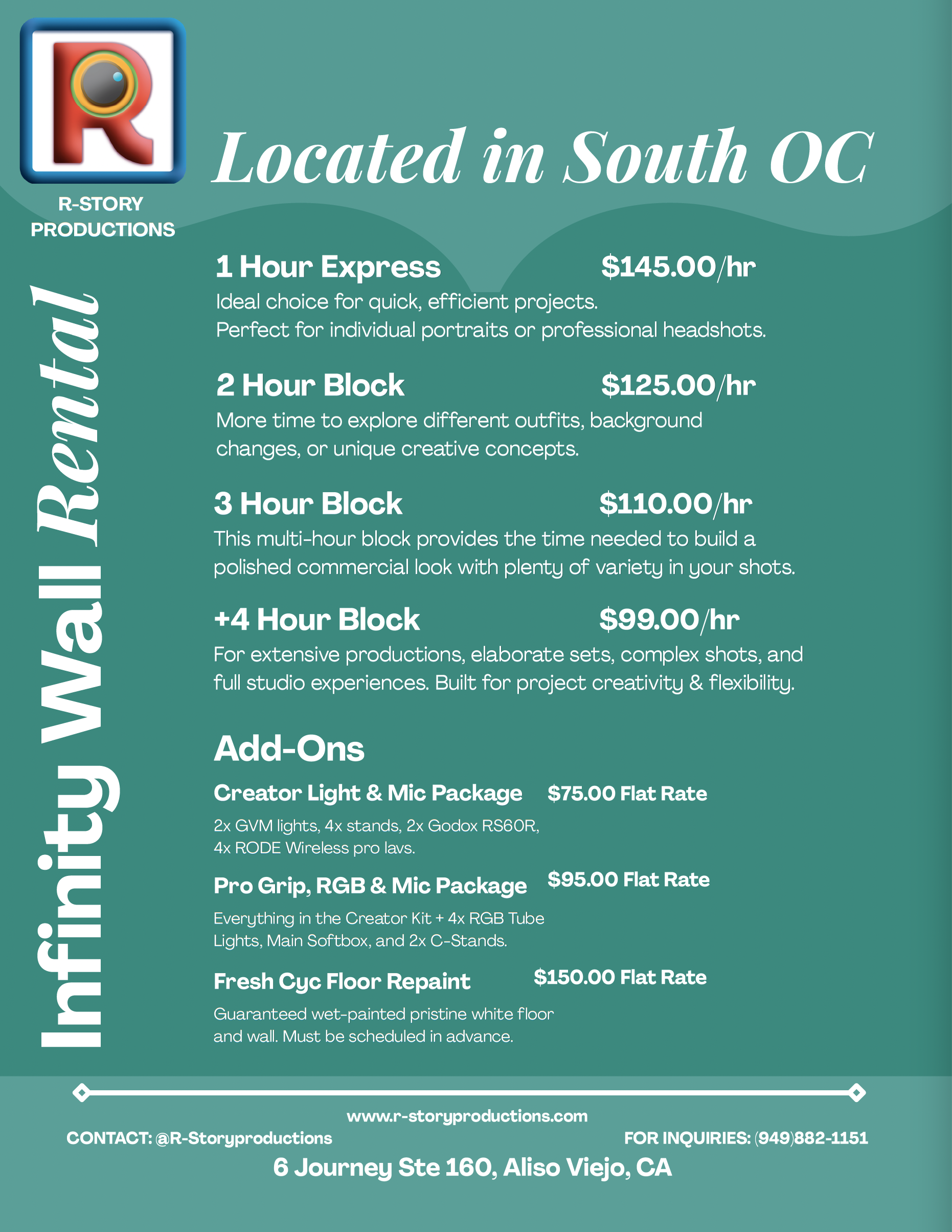 Pricing Sheet for infinity wall