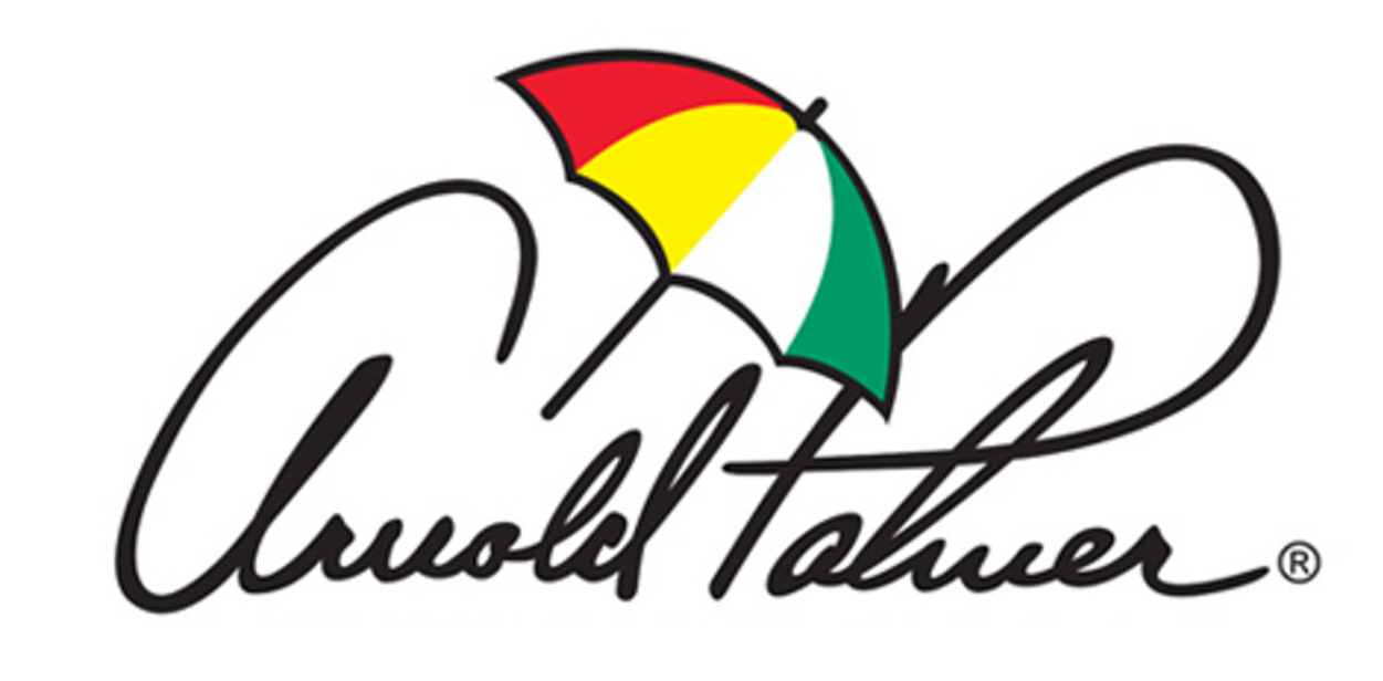A logo featuring the name 'Arnold Palmer' written in cursive with a colorful umbrella above it, with sections in red, yellow, white, and green.
