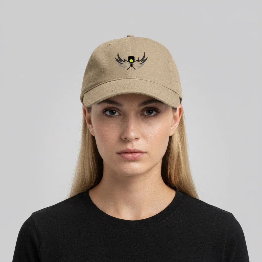 model wearing pickleball paddle and wings baseball cap00003.JPG