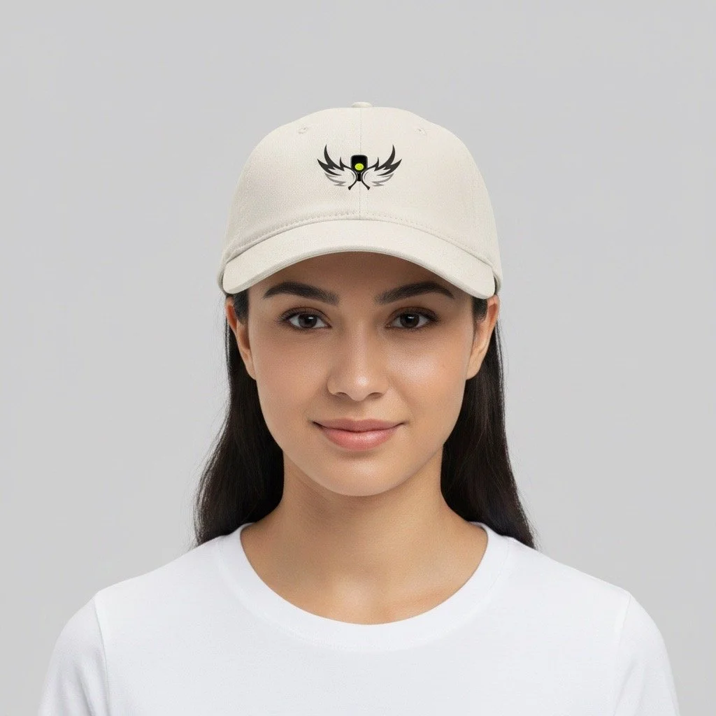 model wearing pickleball paddle and wings baseball cap00005.JPG