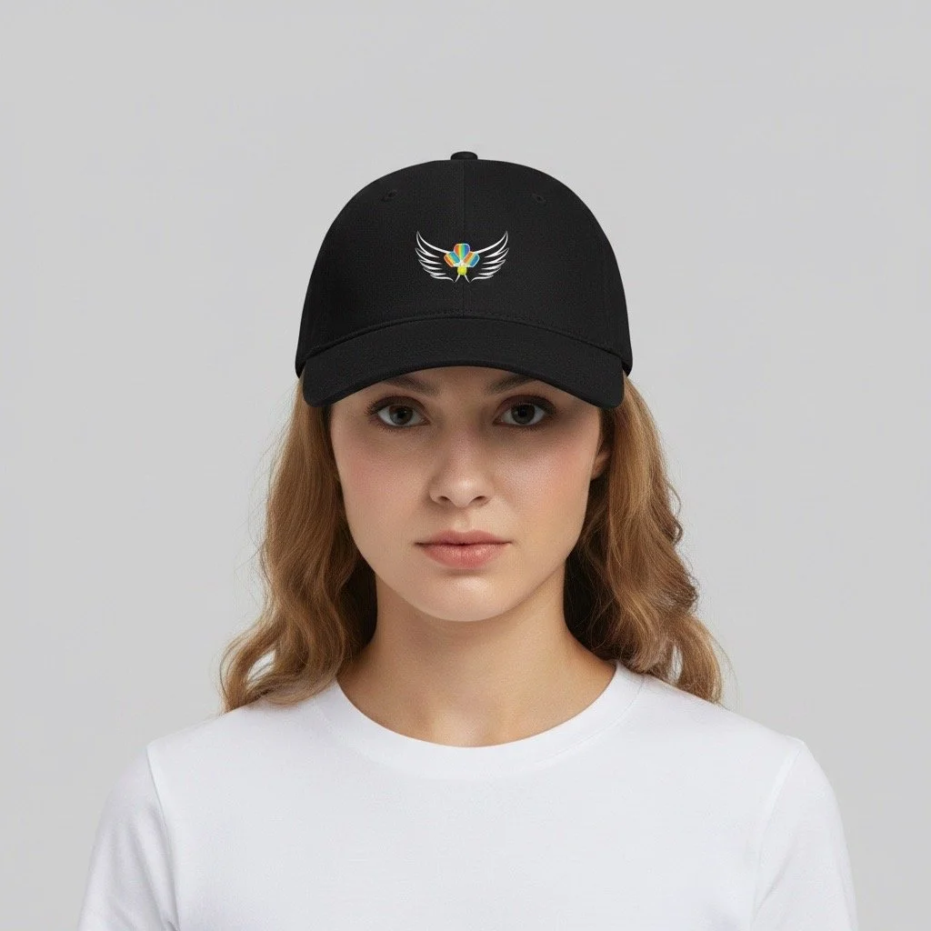 model wearing rainbow pickleball cap00004.JPG