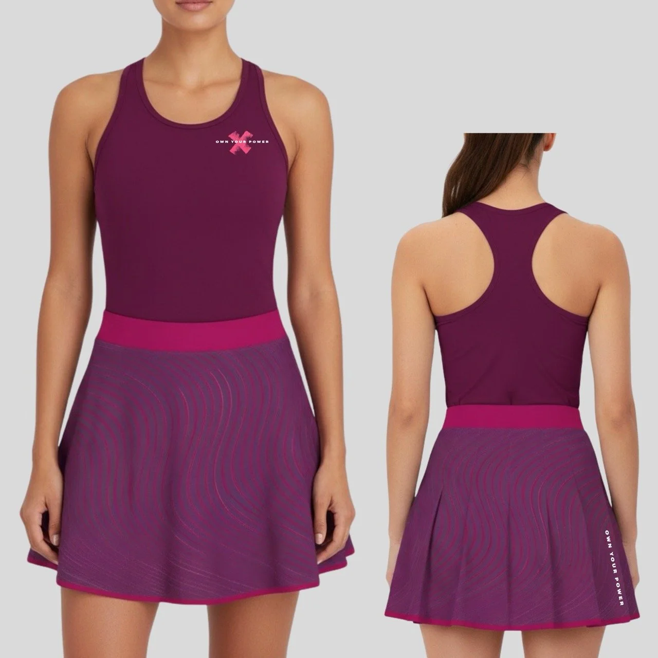 Women’s "Own Your Power" Court Set – Magenta Pro-Wick Skirt & Singlet Combo