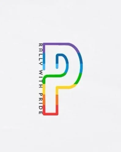 An Australian logo design by Pickleball Merch Aus for sports apparel, showing a colourful outline of a P with the words 'Rally with Pride'.