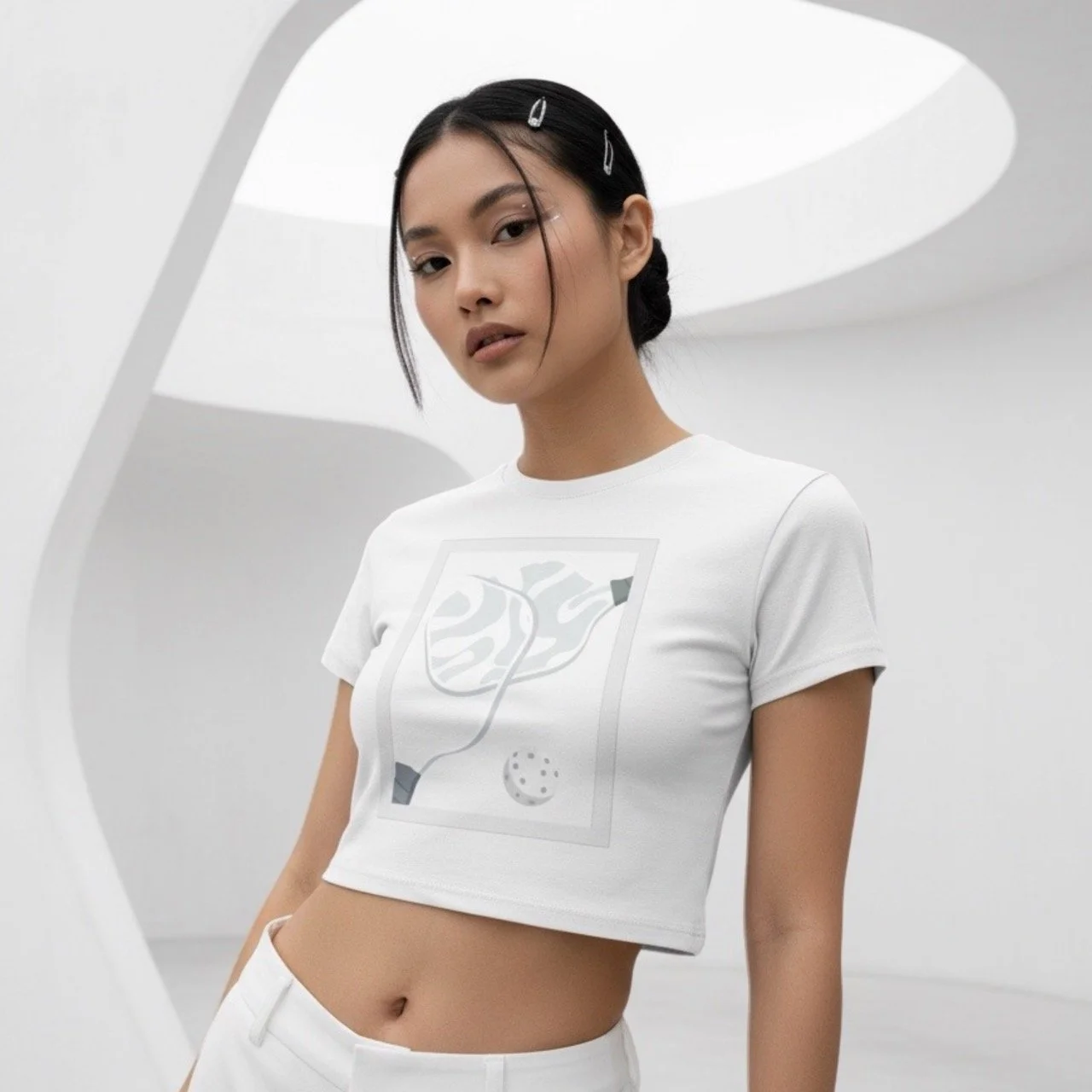 Women’s Relaxed Abstract Paddle Crop Top | Mid-Weight 100% Cotton
