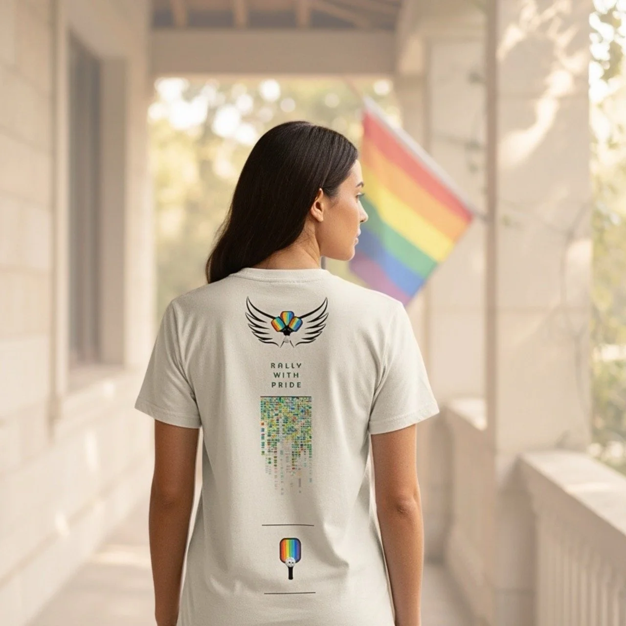 Women’s Mid-Weight Rally with Pride Graphic Tee | Winged Rainbow Edition