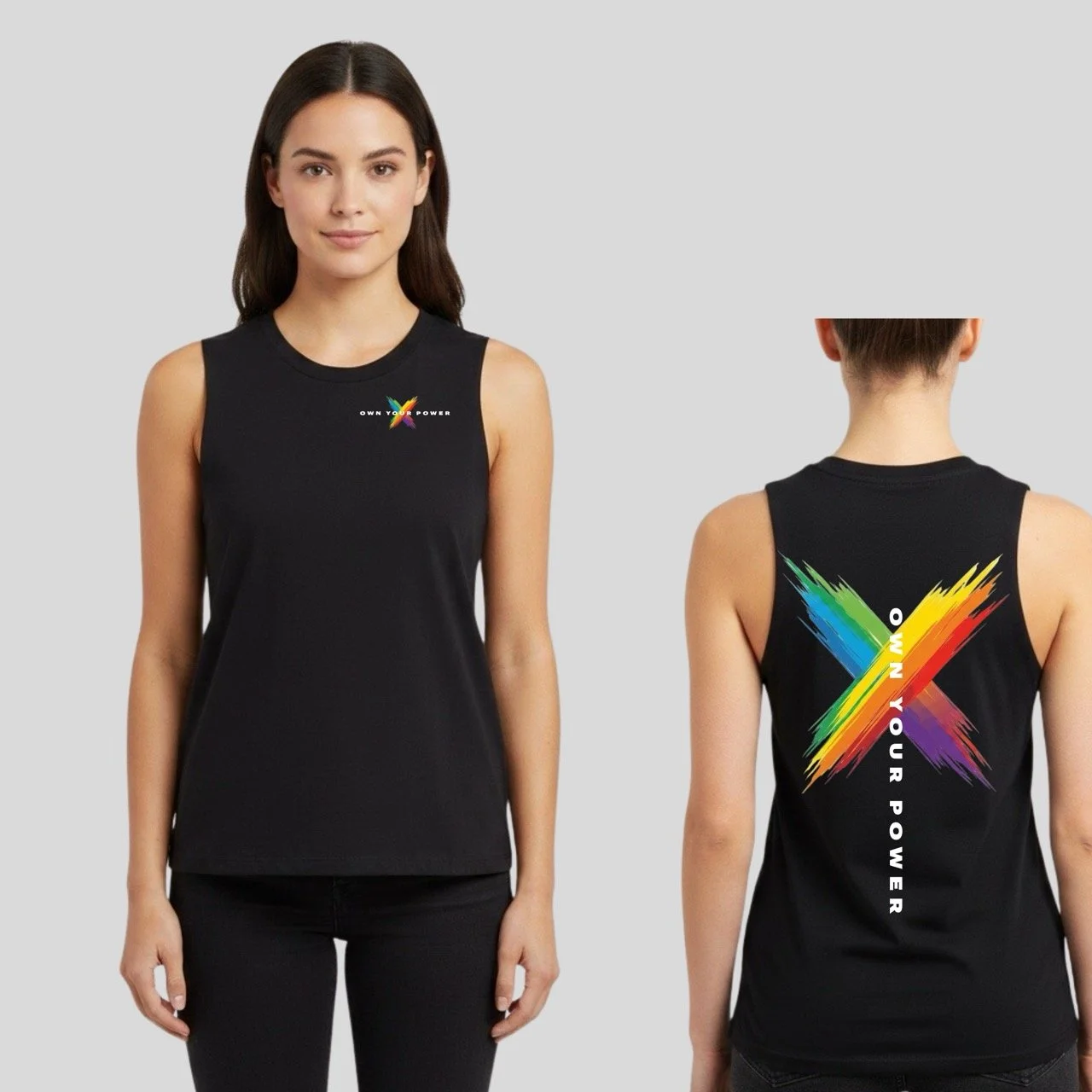 Women’s Own Your Power Cotton Tank | Rainbow Pride Power Splash Boxy Fit