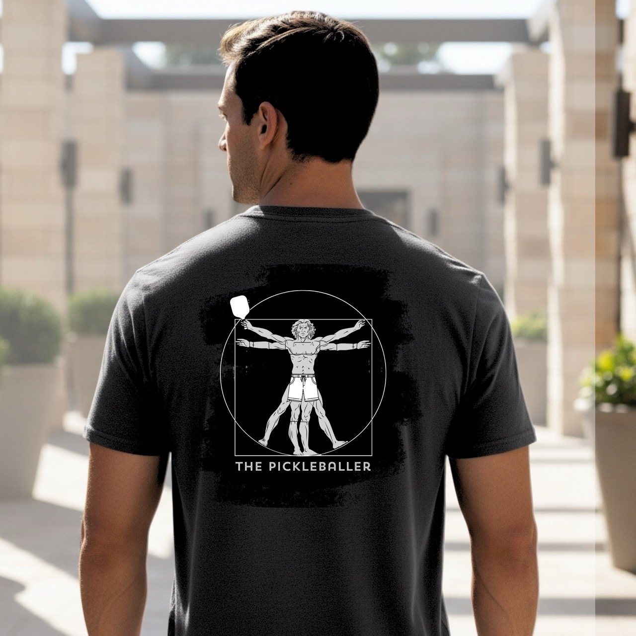 Men’s The Vitruvian Pickleballer Faded Tee | Art of Pickleball Blackout Edition