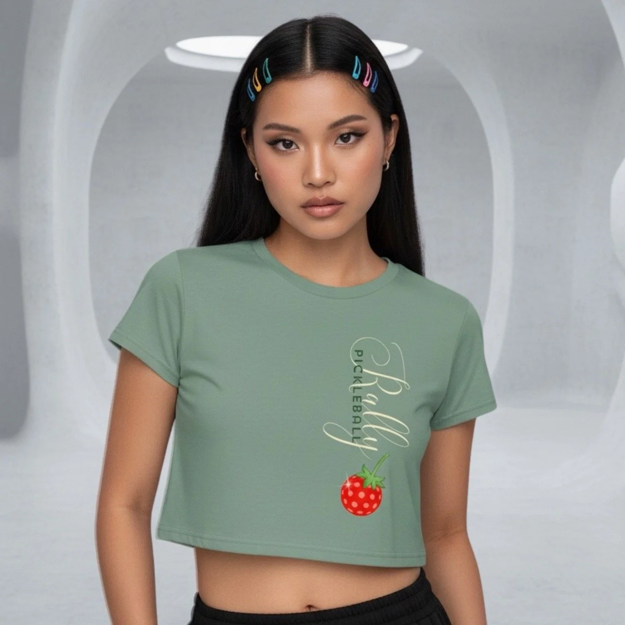Women’s Relaxed Rally Pickleball Crop Top | Strawberry Front-Print