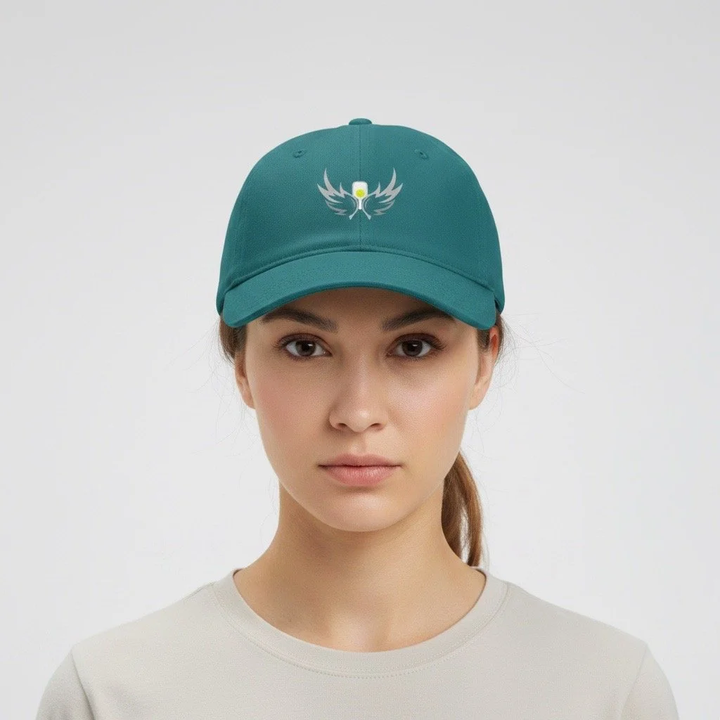 model wearing pickleball paddle and wings baseball cap00001.JPG