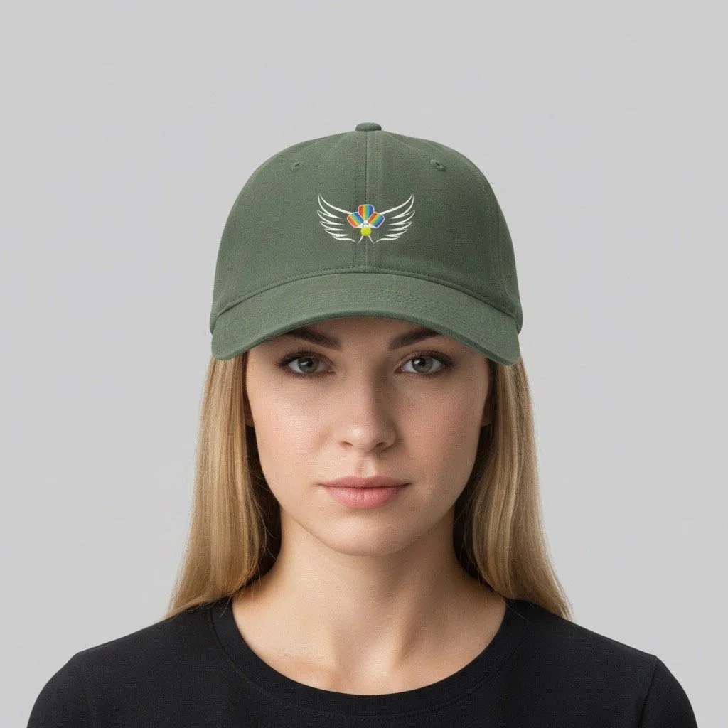 model wearing rainbow pickleball cap00002.JPG
