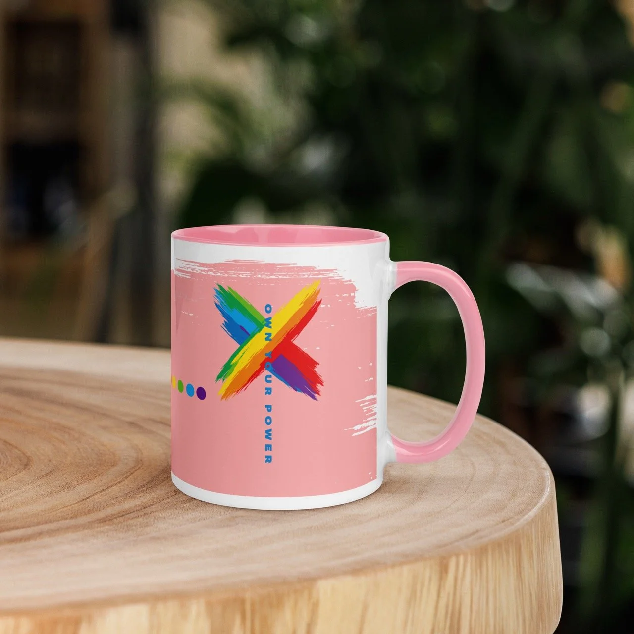 Own Your Power Rainbow Mug – Pink Two-Tone Ceramic Motivational Pride Gift