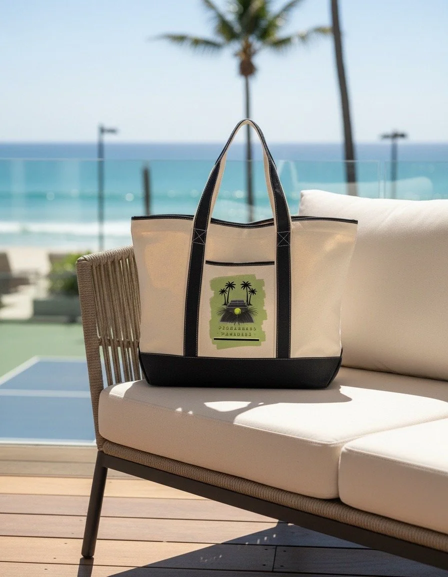 Eco Canvas Carryall Tote Bag | Retro Pickleball Crest