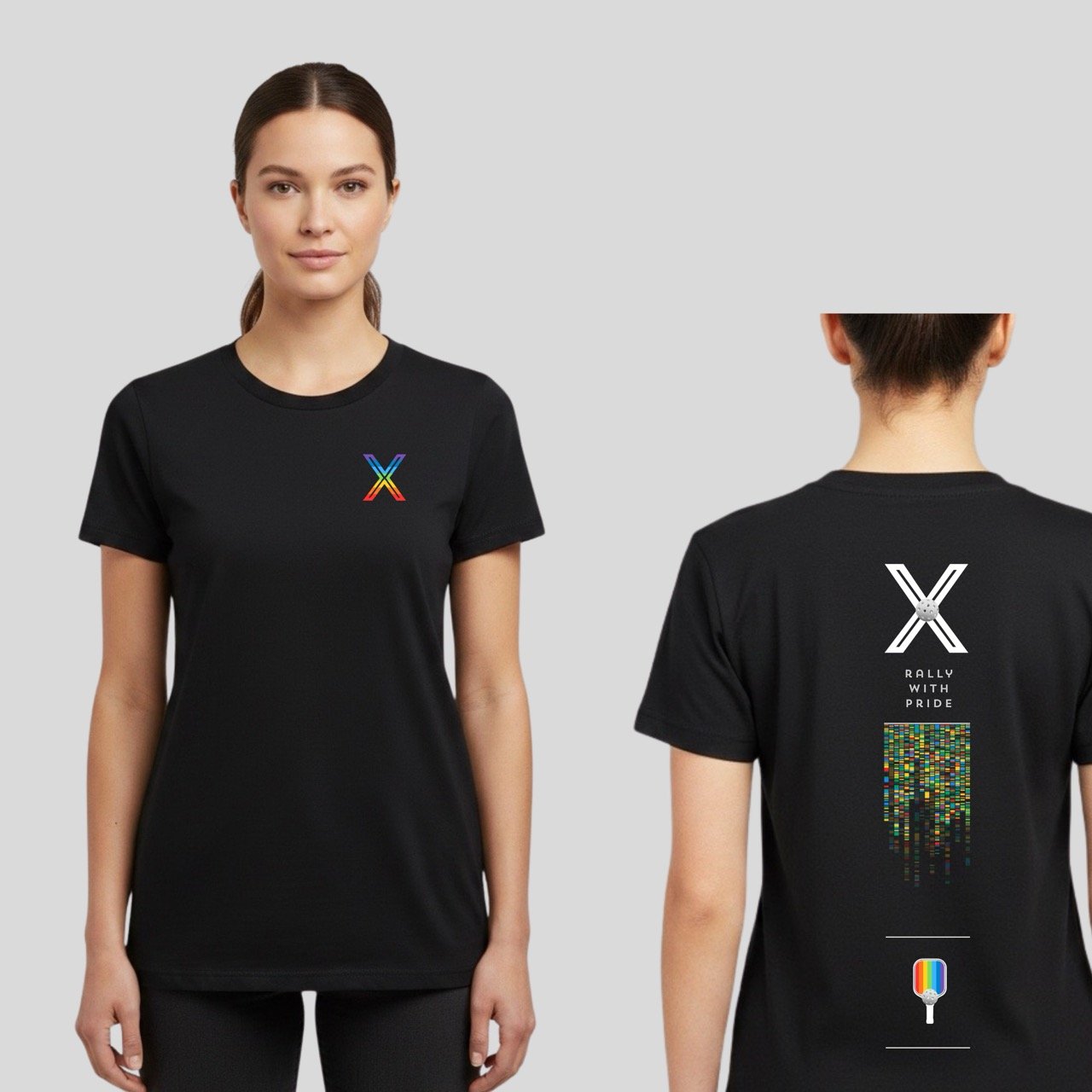 Women’s Rally with Pride Pickleball Graphic Tee | Rainbow Edition