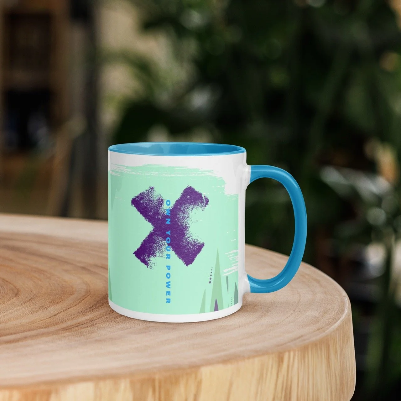 Own Your Power Abstract Ceramic Mug | Mint & Blue Two-Tone Daily Motivation Gift